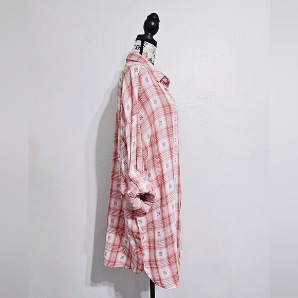 Max Studio Checkered Button-Up Oversized Tunic Shirt Size Large NWOT - Picture 4 of 5
